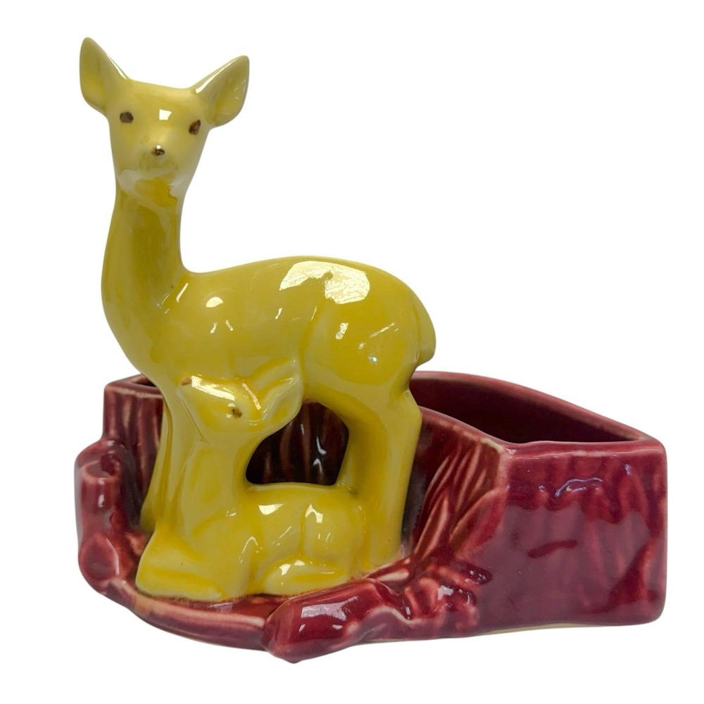 Vintage 1950s Shawnee Pottery Deer & Fawn Ceramic Planter Pot Made In USA MCM